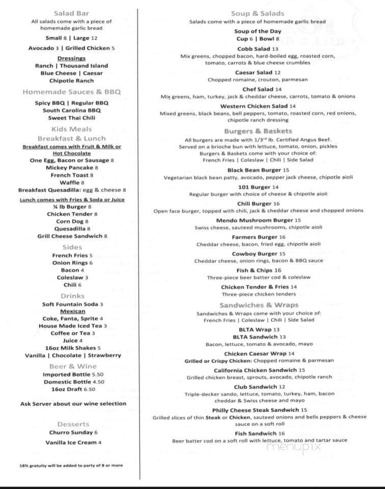 101 Grill & BBQ - Laytonville, CA menu_pic