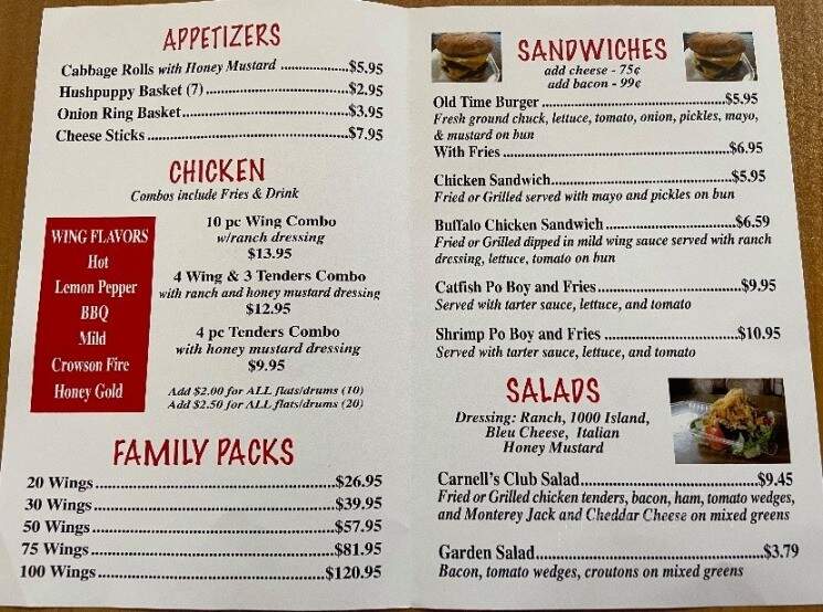 Carnell's Restaurant - Louisville, MS menu_pic