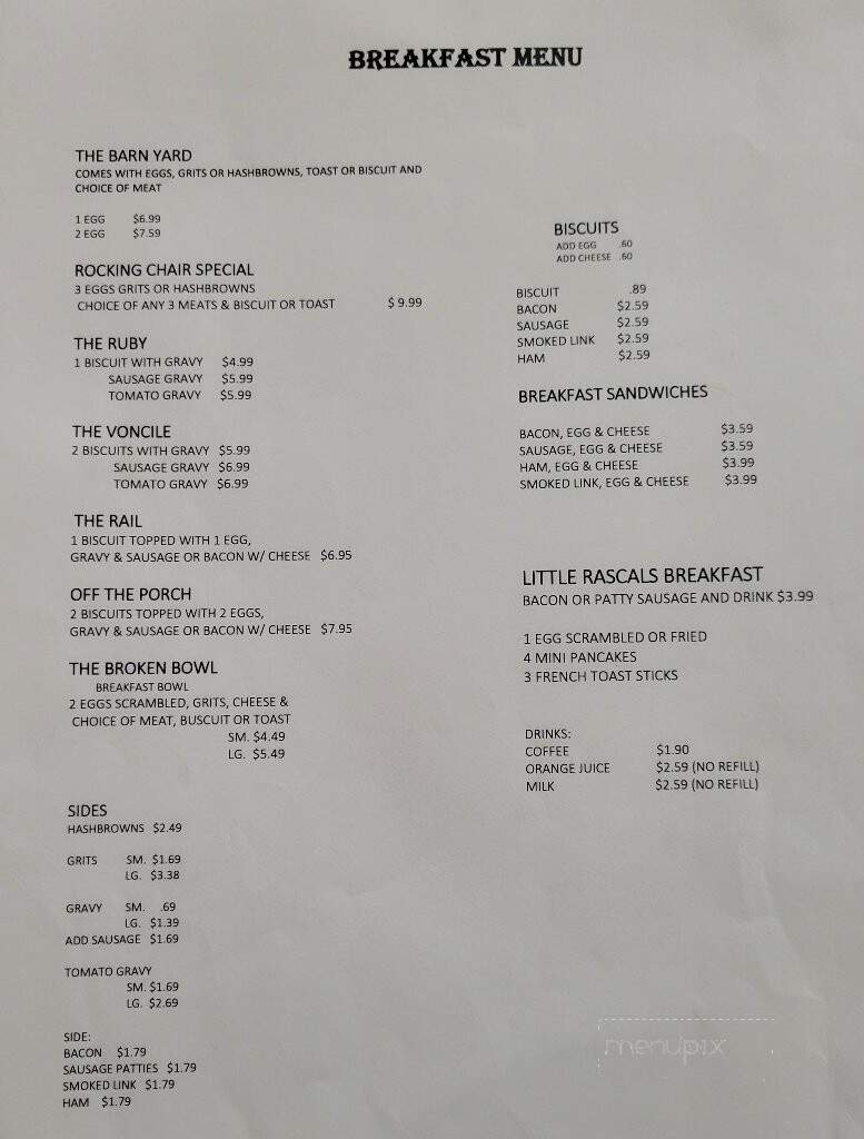 The Front Porch - Cusseta, AL menu_pic