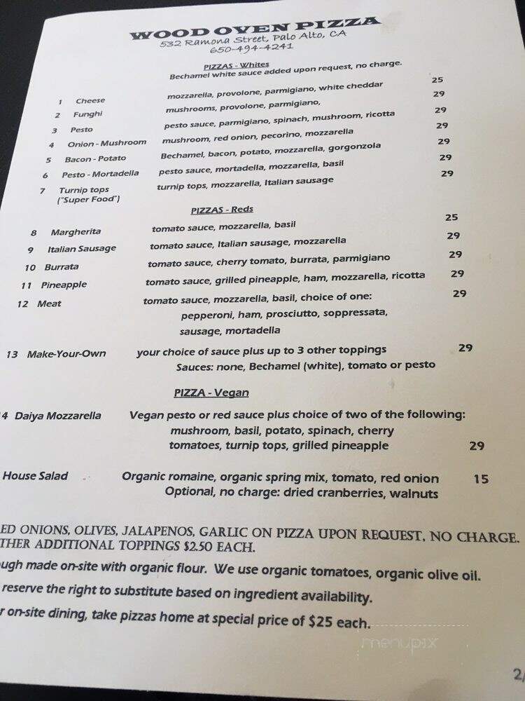 Wood Oven Pizza - Palo Alto, CA menu_pic