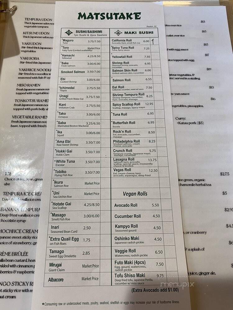 Matsutake Sushi & Sake Bar - Reston, VA menu_pic