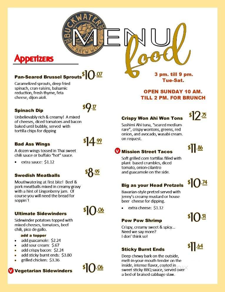 Buckwater Brew Works and Whiskey House - Carbondale, IL menu_pic
