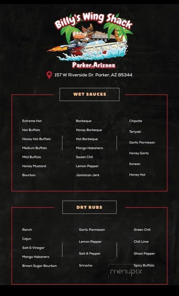 Billy's Wing Shack - Parker, AZ menu_pic