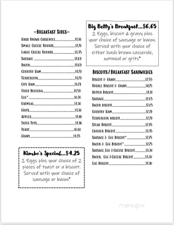 Kimbo's - Elizabethton, TN menu_pic