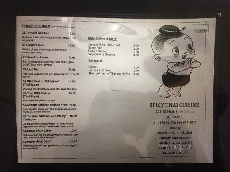 Spicy Thai Cuisine - Winston, OR menu_pic
