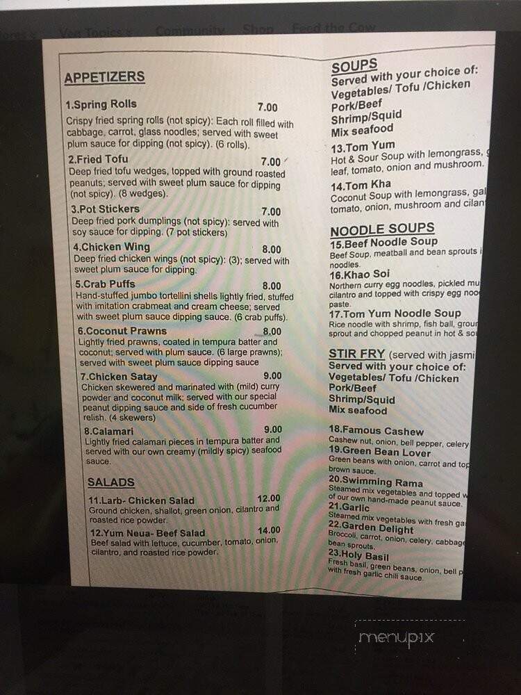 Spicy Thai Cuisine - Winston, OR menu_pic