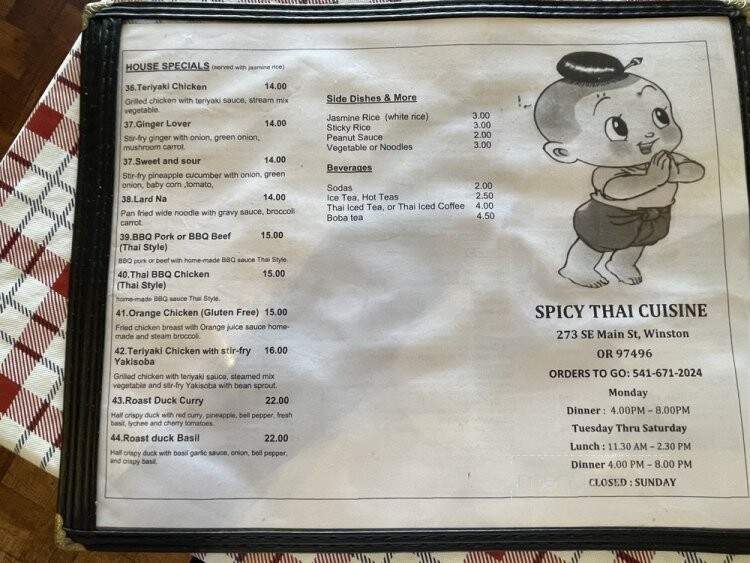 Spicy Thai Cuisine - Winston, OR menu_pic