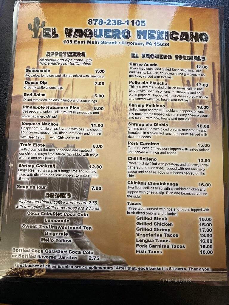 El Vaquero Mexicano - Ligonier, PA menu_pic