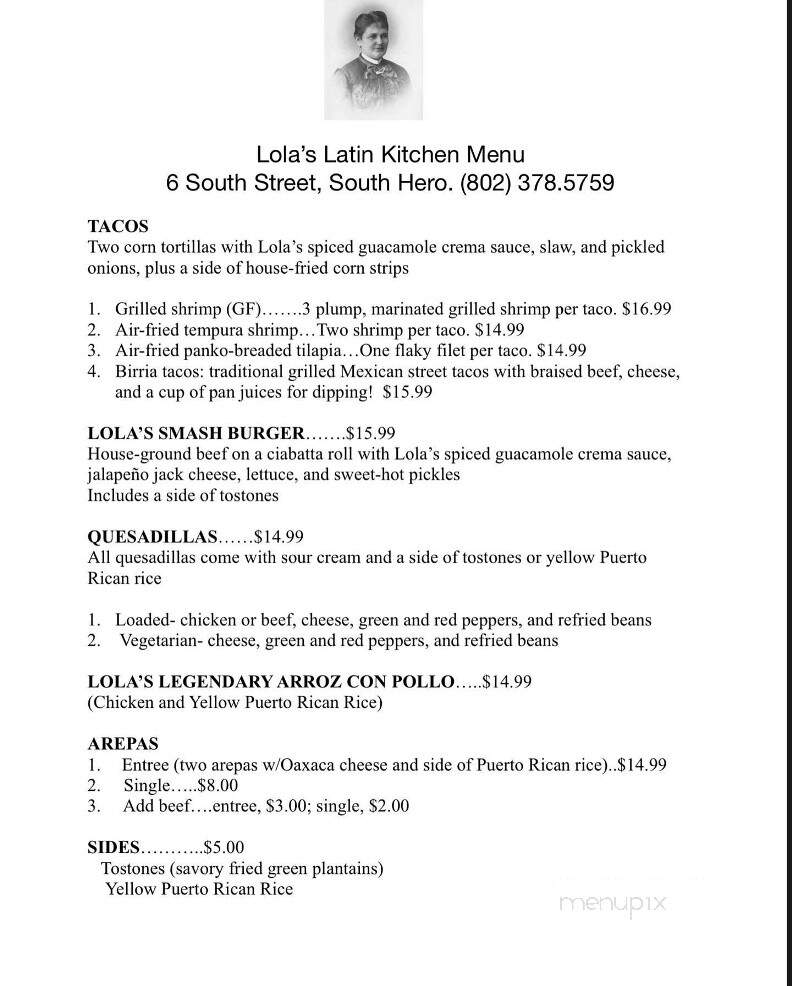 Lola's Latin Kitchen - South Hero, VT menu_pic
