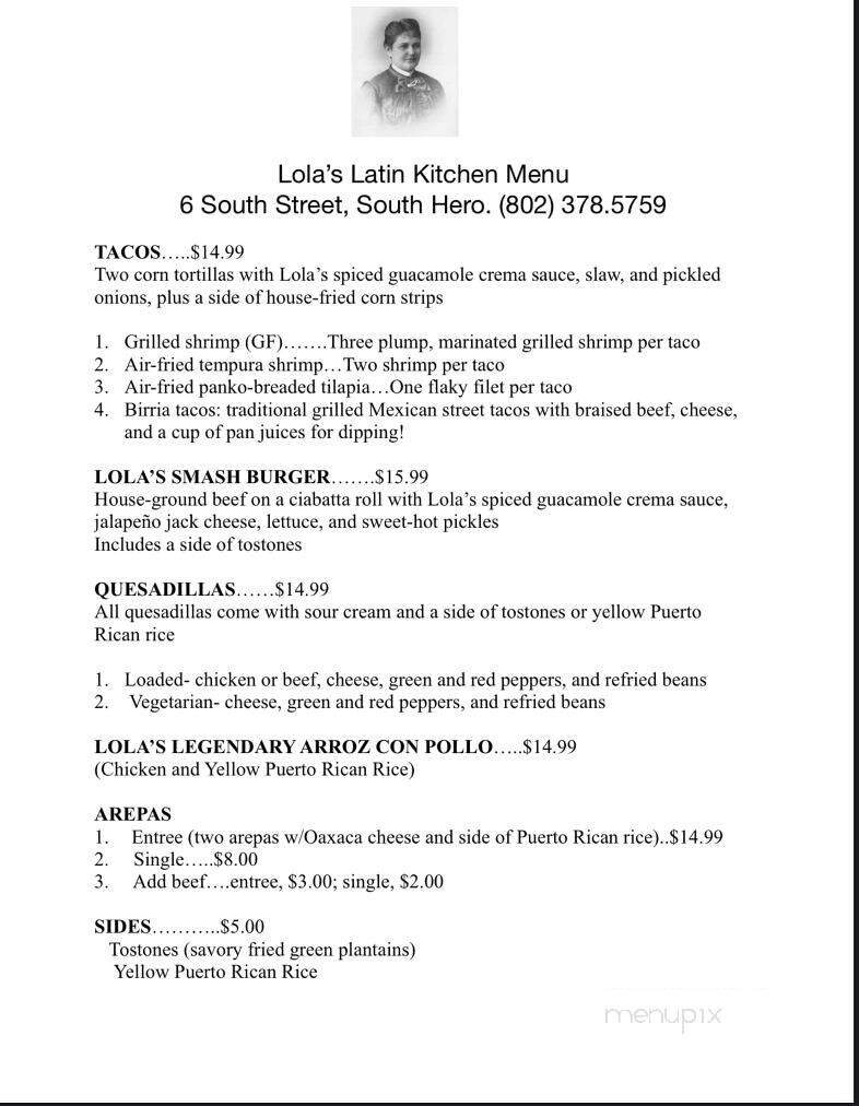 Lola's Latin Kitchen - South Hero, VT menu_pic