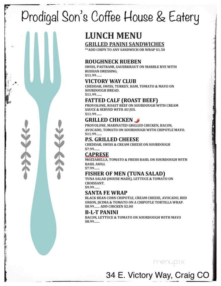 Prodigal Son's Coffee House & Eatery - Craig, CO menu_pic