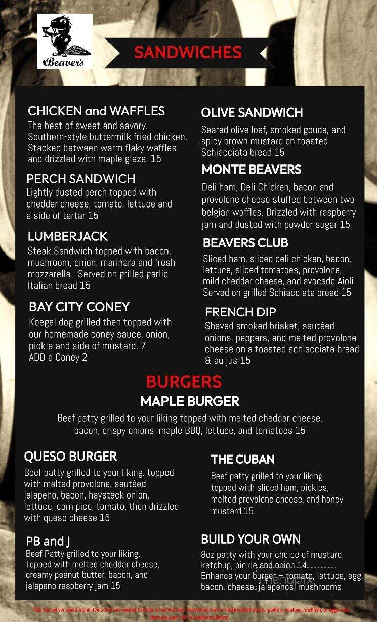 Beavers Pub - Bay City, MI menu_pic