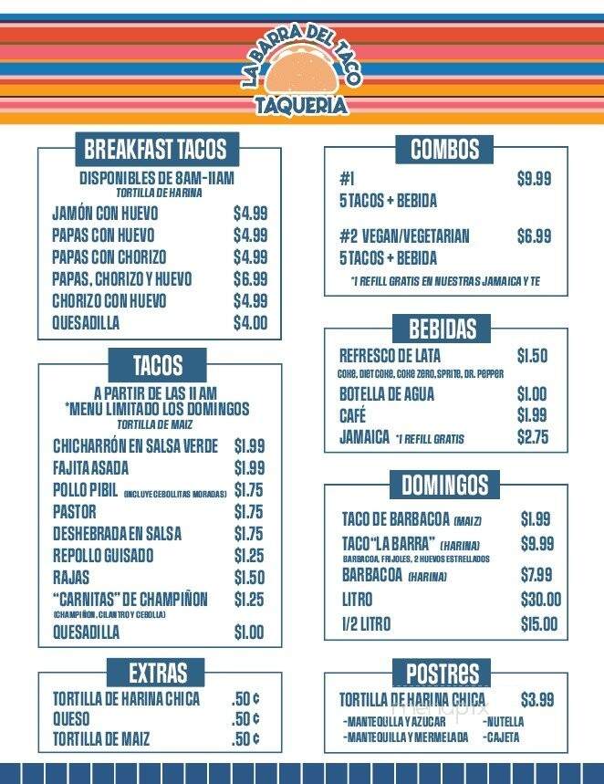 La Barra Del Taco Taqueria - Brownsville, TX menu_pic