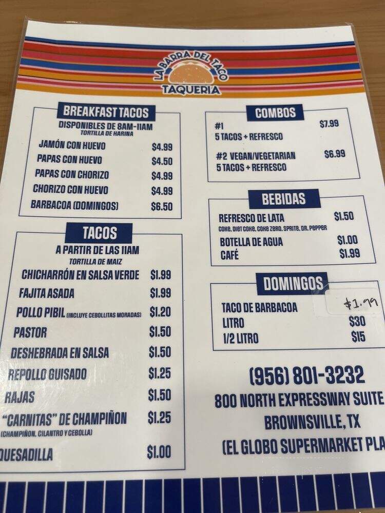 La Barra Del Taco Taqueria - Brownsville, TX menu_pic