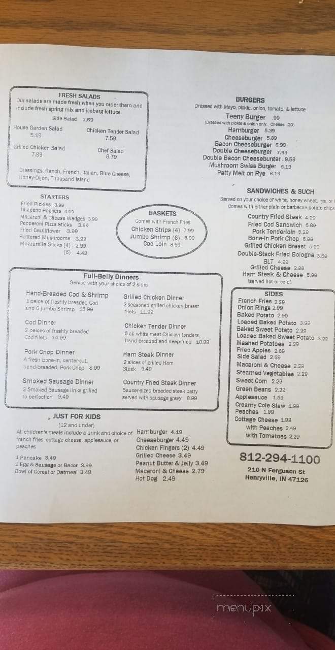 Huckleberrys Country Kitchen - Henryville, IN menu_pic