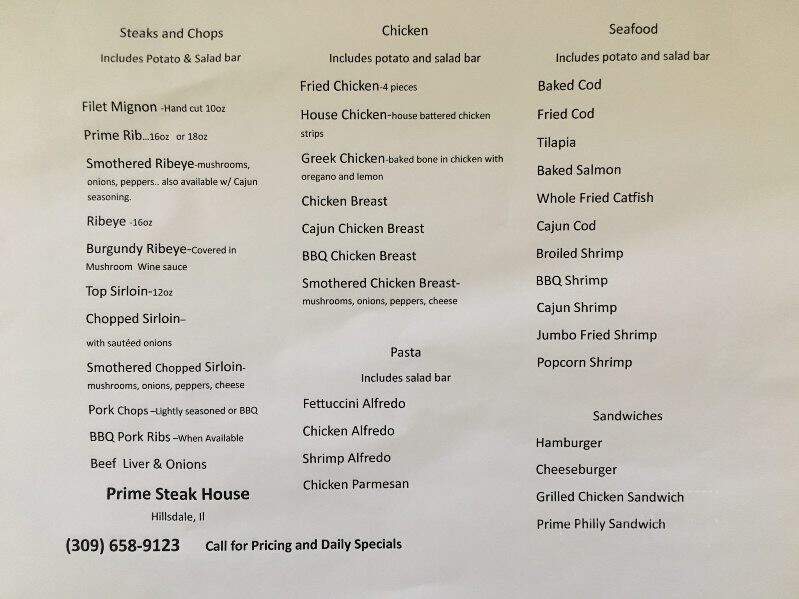 Prime Steak House - Hillsdale, IL menu_pic
