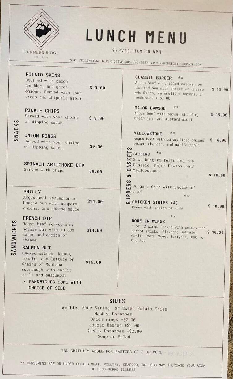 Gunners Ridge Bar & Grill - Glendive, MT menu_pic