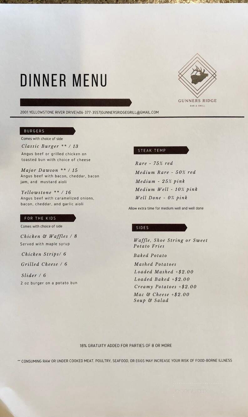 Gunners Ridge Bar & Grill - Glendive, MT menu_pic