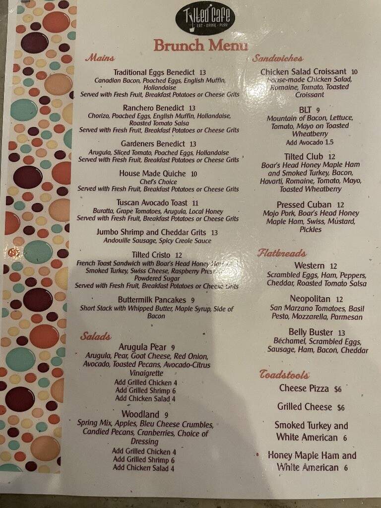 Tilted cafe - Hiawassee, GA menu_pic