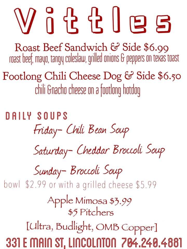 Vittles - Lincolnton, NC menu_pic