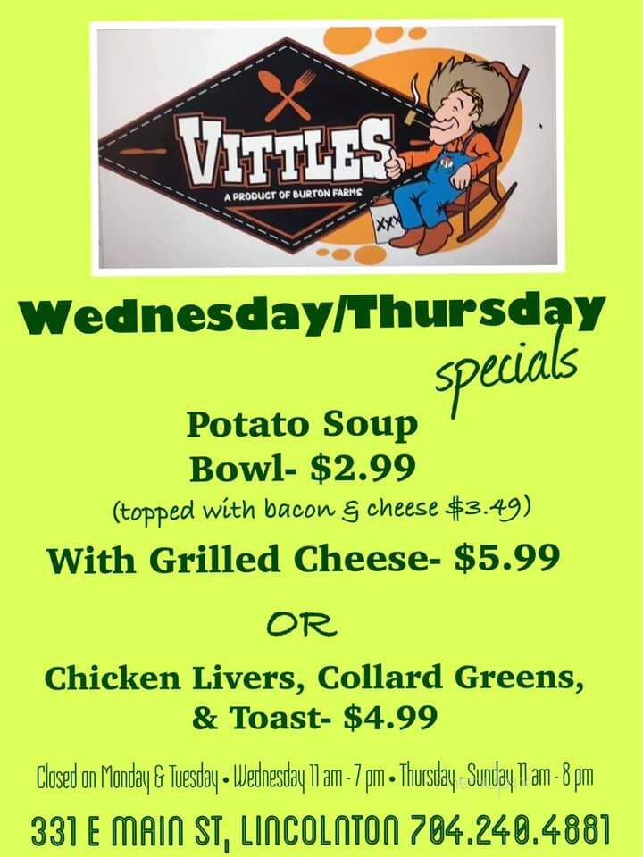 Vittles - Lincolnton, NC menu_pic
