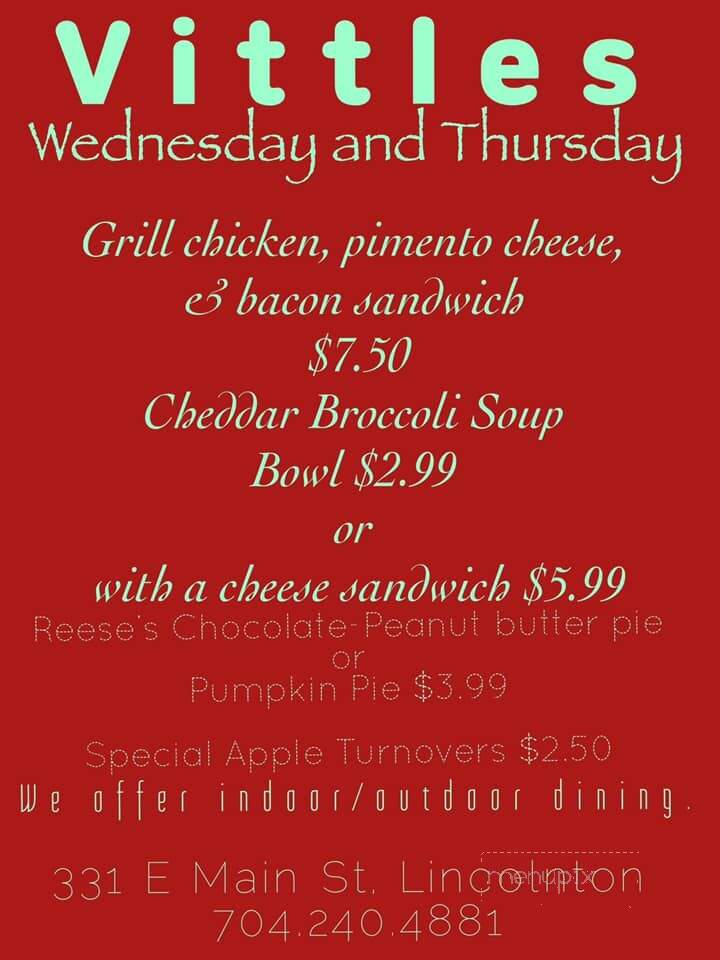 Vittles - Lincolnton, NC menu_pic