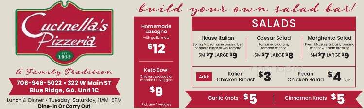 Cucinella's Pizzeria - Blue Ridge, GA menu_pic