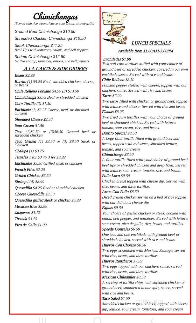 Ay Caramba Mexican Restaurant - Rolla, MO menu_pic