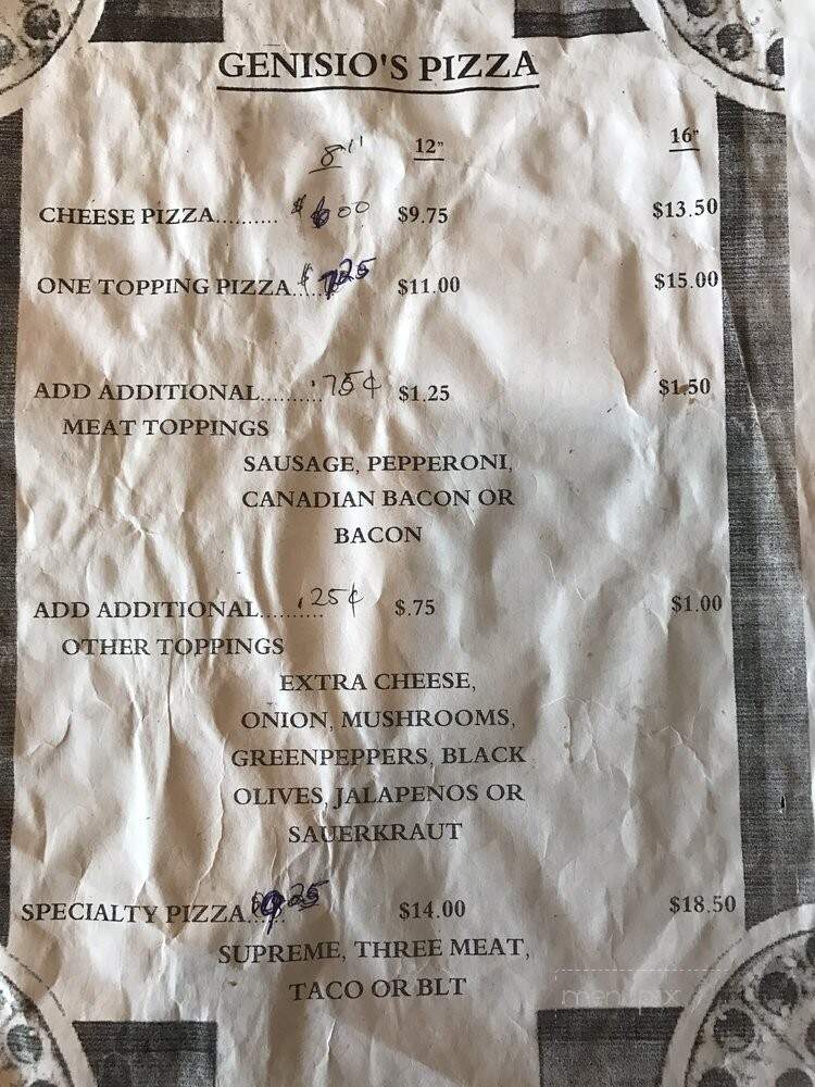 Genisio's Bar and Grill - Woodhull, IL menu_pic