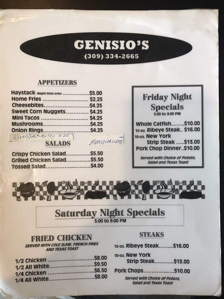 Genisio's Bar and Grill - Woodhull, IL menu_pic