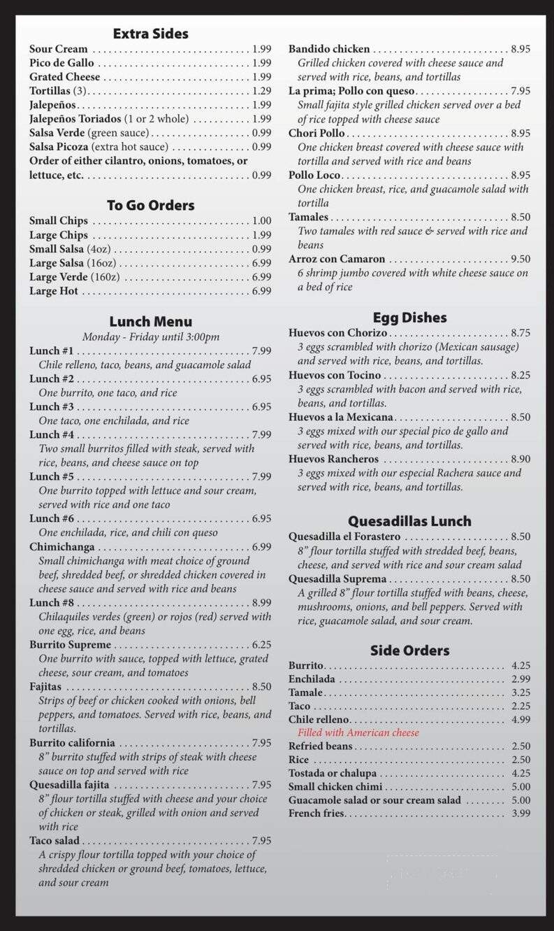 El Rincon Azteca - Chanute, KS menu_pic