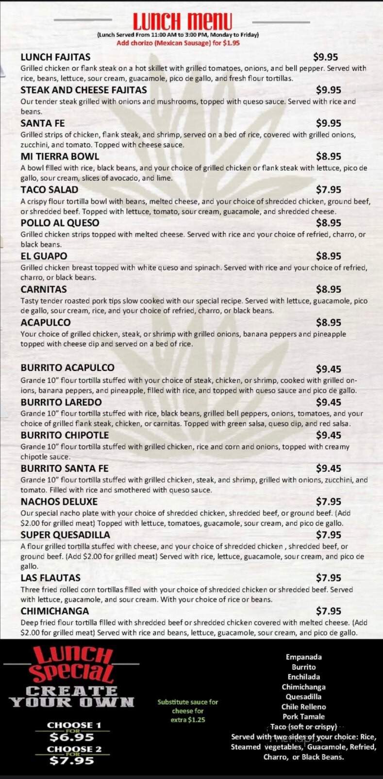 Mi Tierra Cocina Mexicana - Glenpool, OK menu_pic