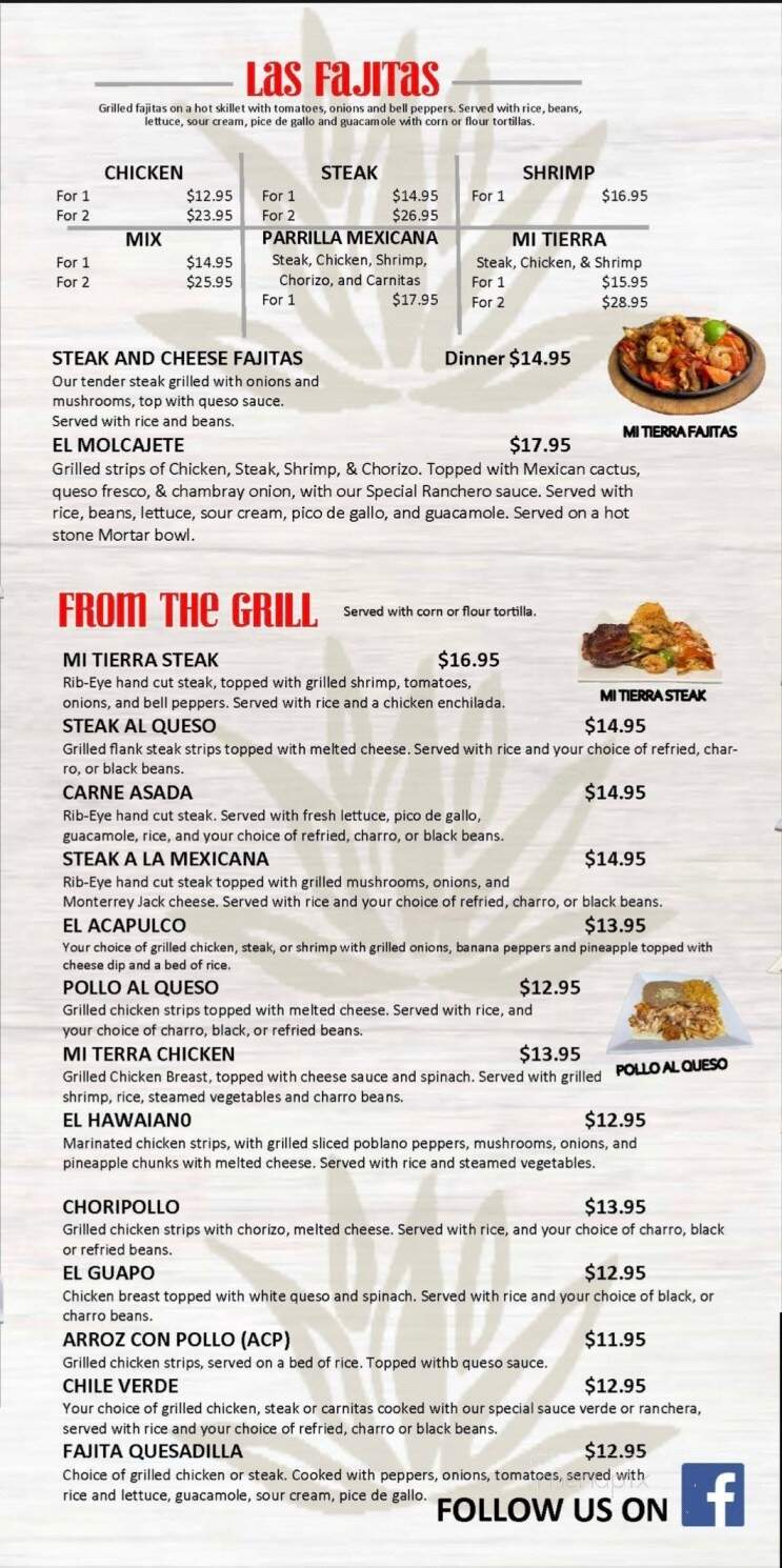 Mi Tierra Cocina Mexicana - Glenpool, OK menu_pic