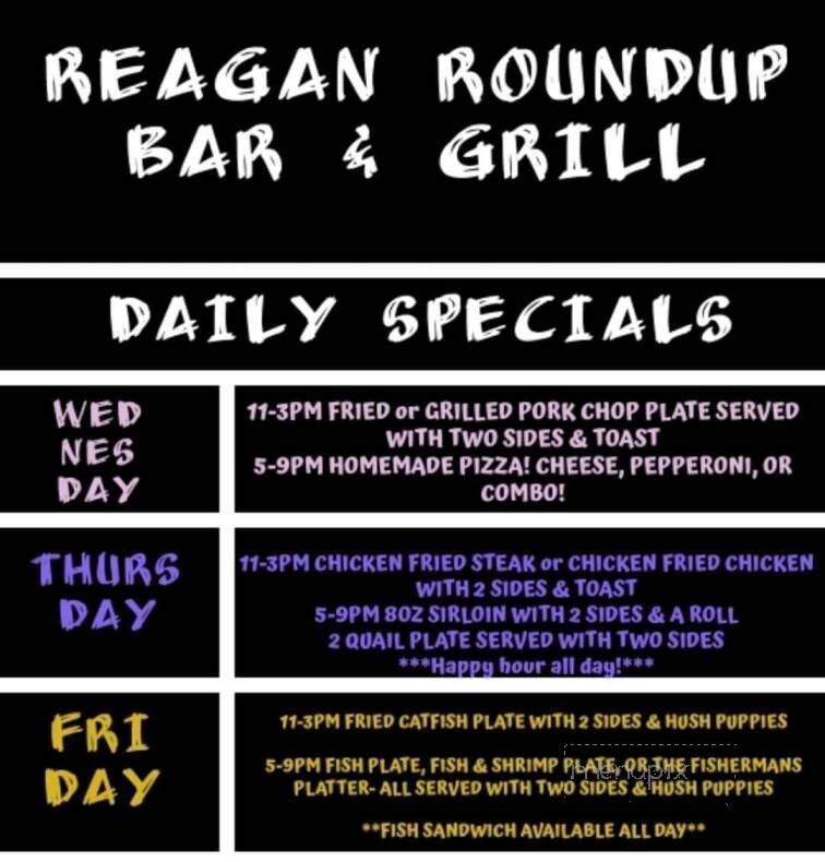 Online Menu of Reagan Roundup Bar and Grill, Reagan, TX