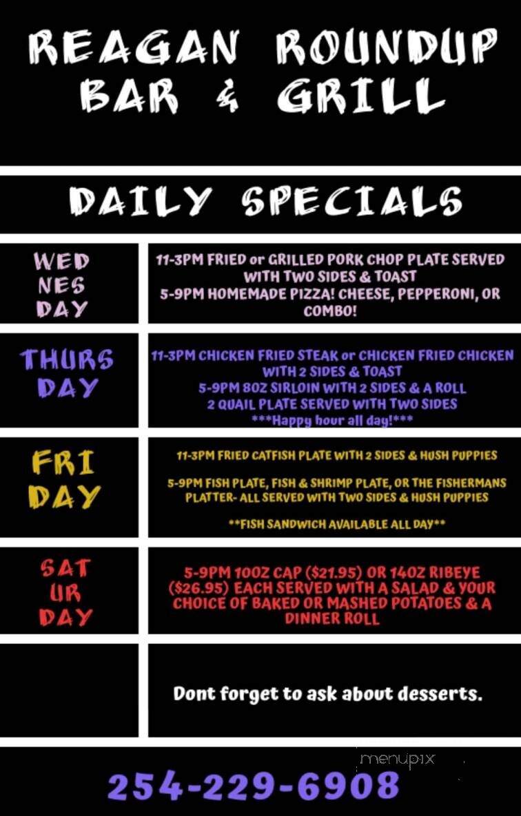 Reagan Roundup Bar and Grill - Reagan, TX menu_pic