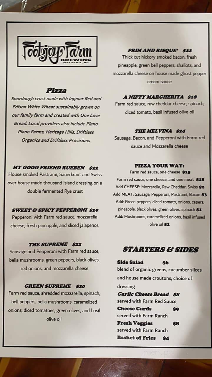 Footjoy Farm & Brewery - Cashton, WI menu_pic