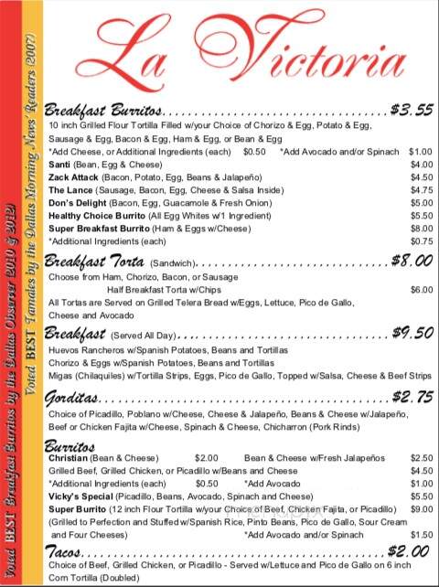 La Victoria - Dallas, TX menu_pic