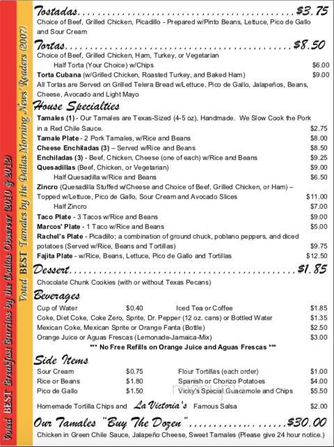 La Victoria - Dallas, TX menu_pic