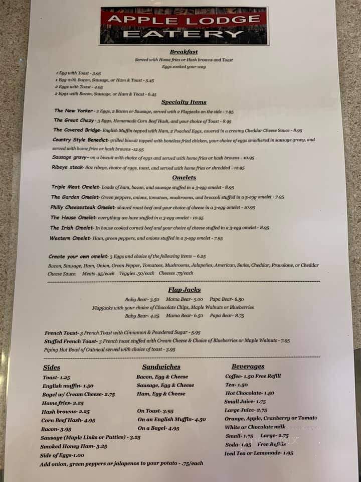 Apple Lodge Eatery - Chazy, NY menu_pic
