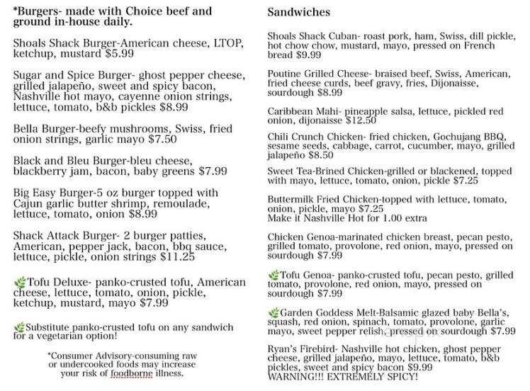 The Shoals Shack - Florence, AL menu_pic