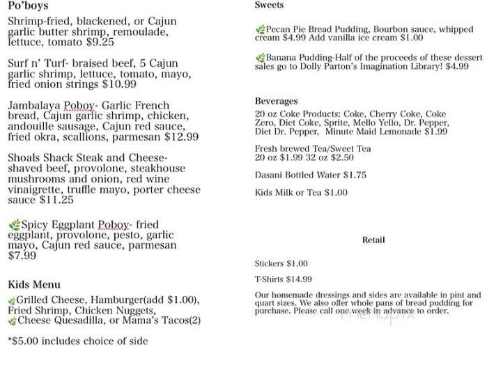 The Shoals Shack - Florence, AL menu_pic