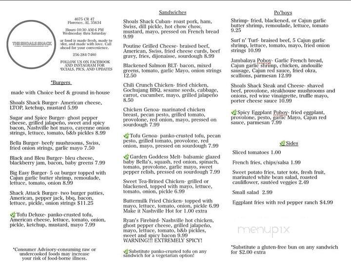 The Shoals Shack - Florence, AL menu_pic