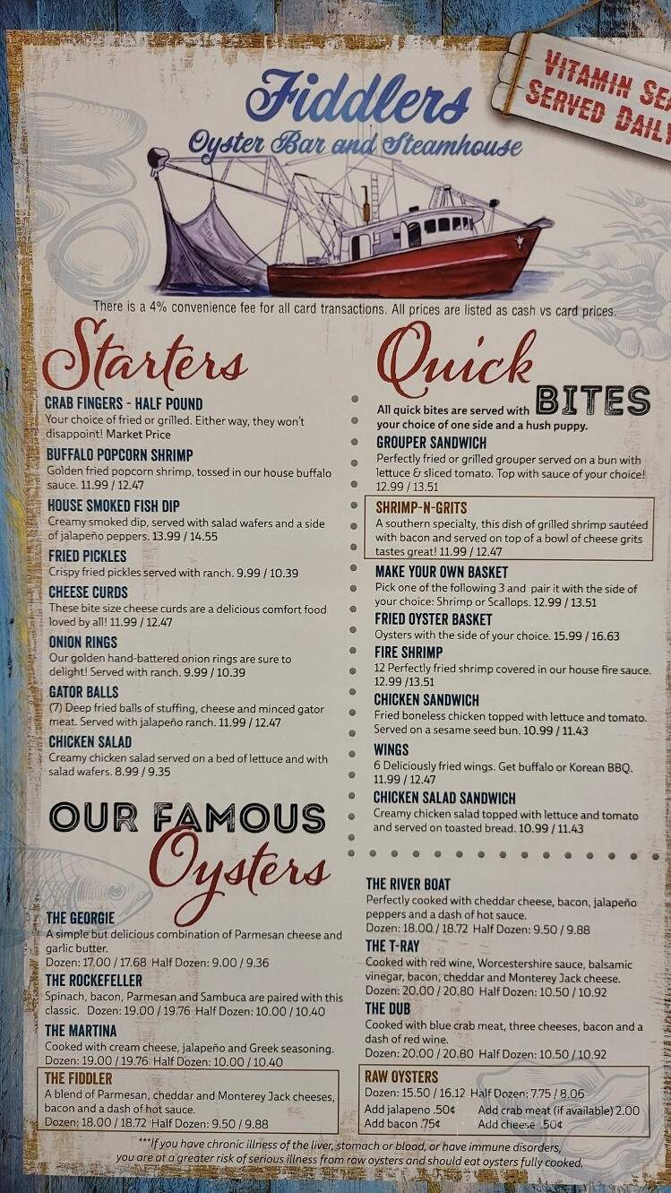 Fiddler's Steam House & Oyster Bar - Blountstown, FL menu_pic