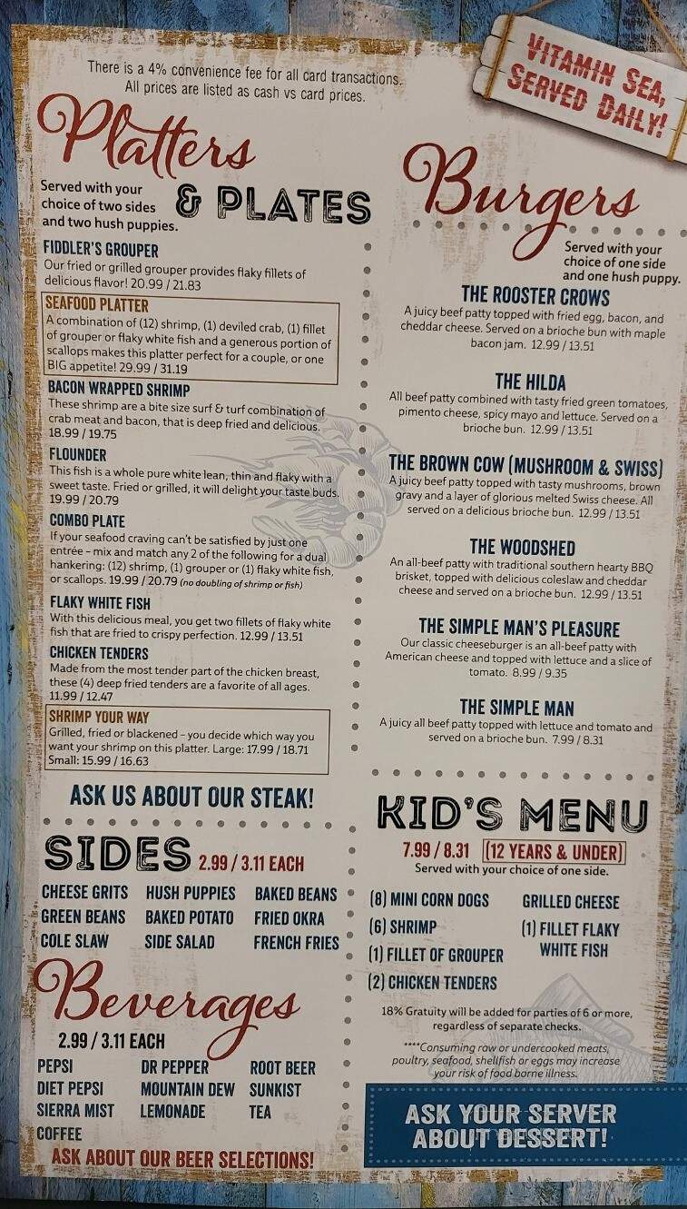 Fiddler's Steam House & Oyster Bar - Blountstown, FL menu_pic