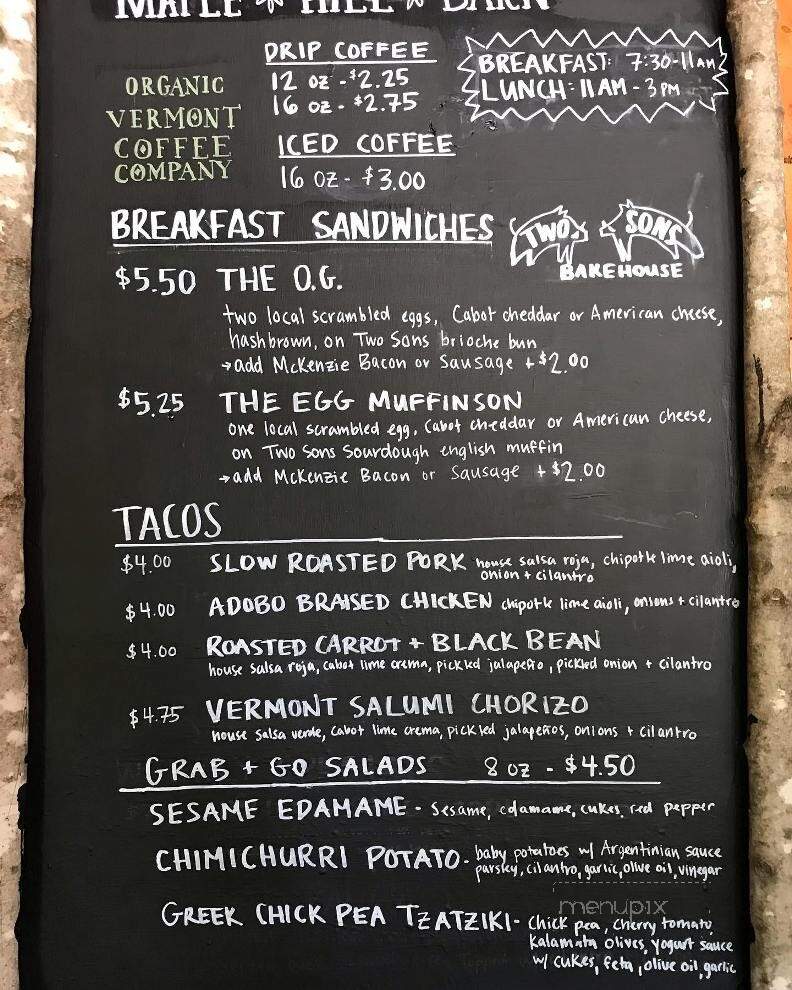 Maple Hill Barn - Johnson, VT menu_pic