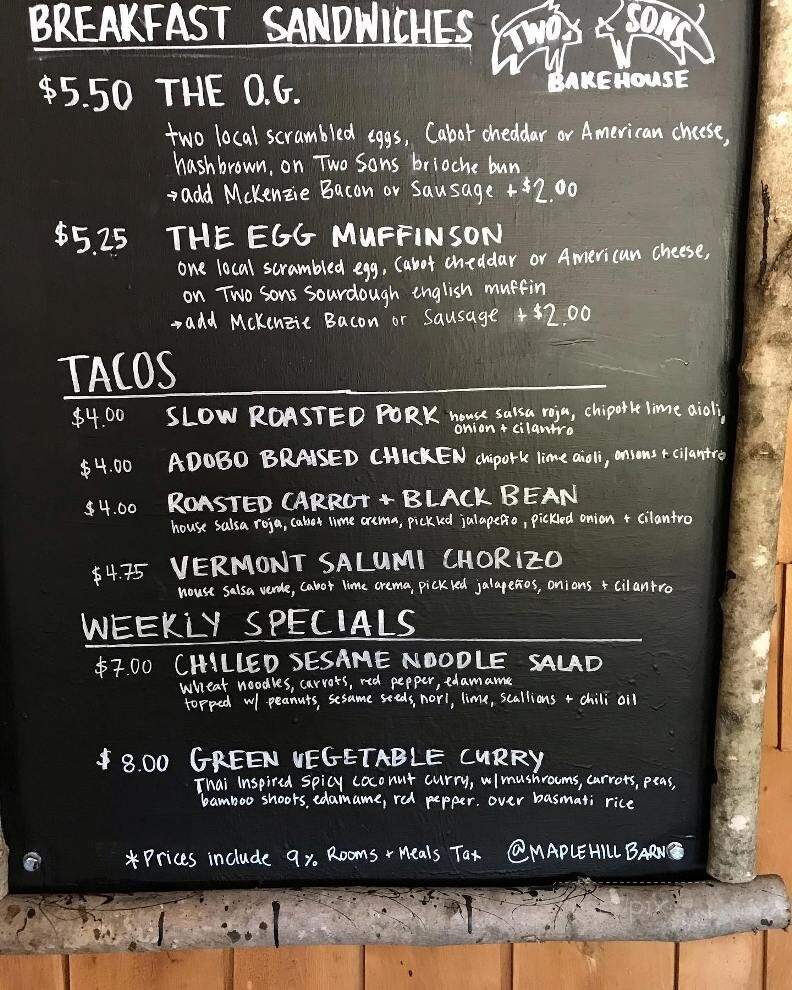 Maple Hill Barn - Johnson, VT menu_pic