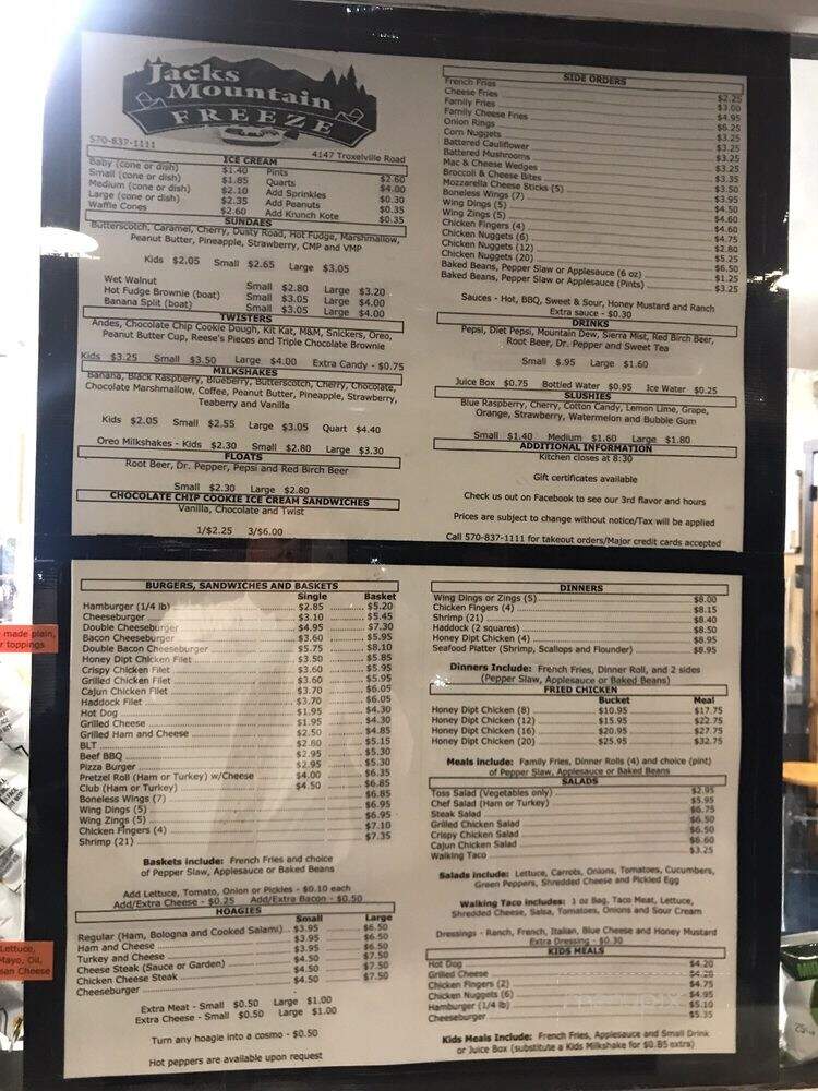 Jacks Mountain Freeze - Middleburg, PA menu_pic