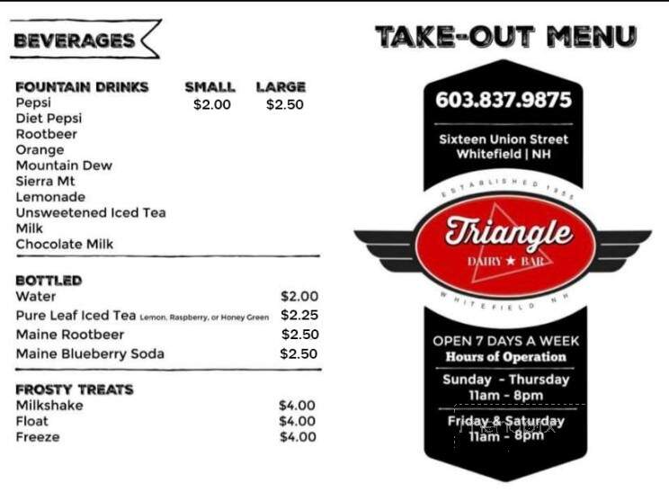 Triangle Dairy Bar - Whitefield, NH menu_pic