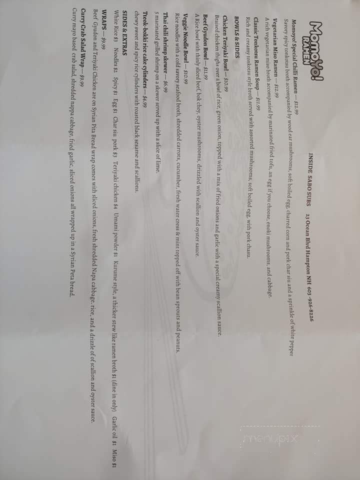 Momoyo Ramen - Hampton, NH menu_pic