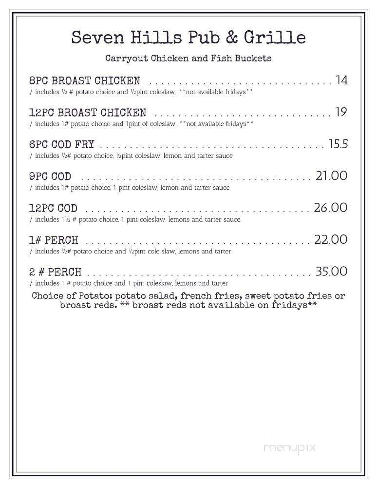 Seven Hills Pub & Grille - Port Washington, WI menu_pic